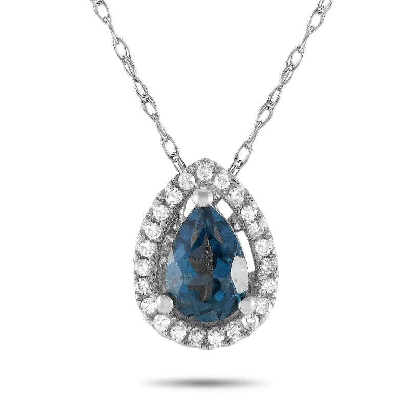 Cosmic glow necklaces-White Gold 0.07ct Diamond and Blue Topaz Pear Necklace PD4-15556-WBT Length 18 Inch