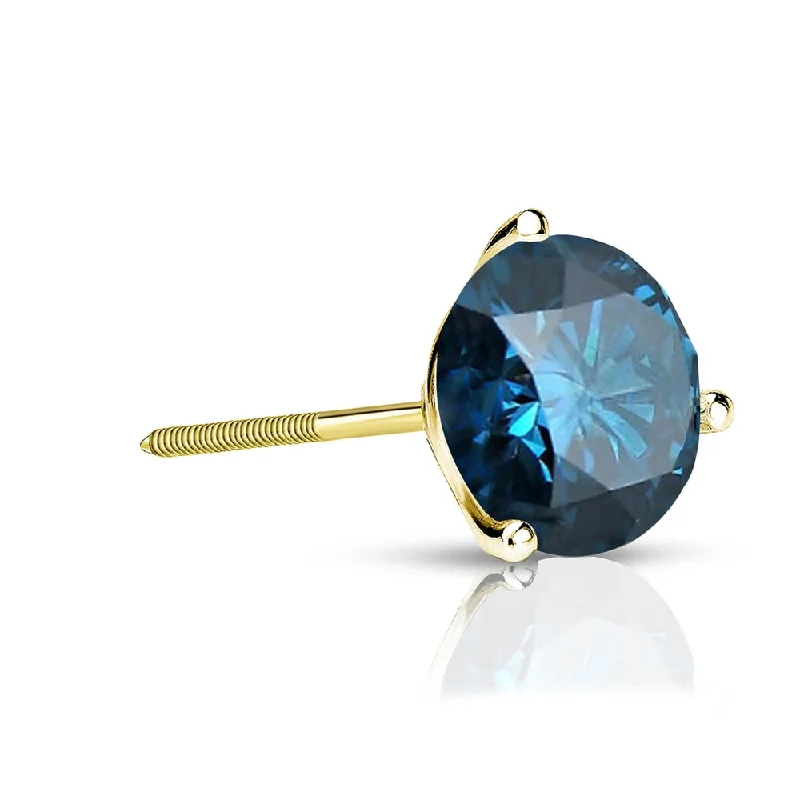 Retro flair earrings-Auriya 14k Gold 3/4ct TDW Round SINGLE (1) Blue Diamond Stud Earring