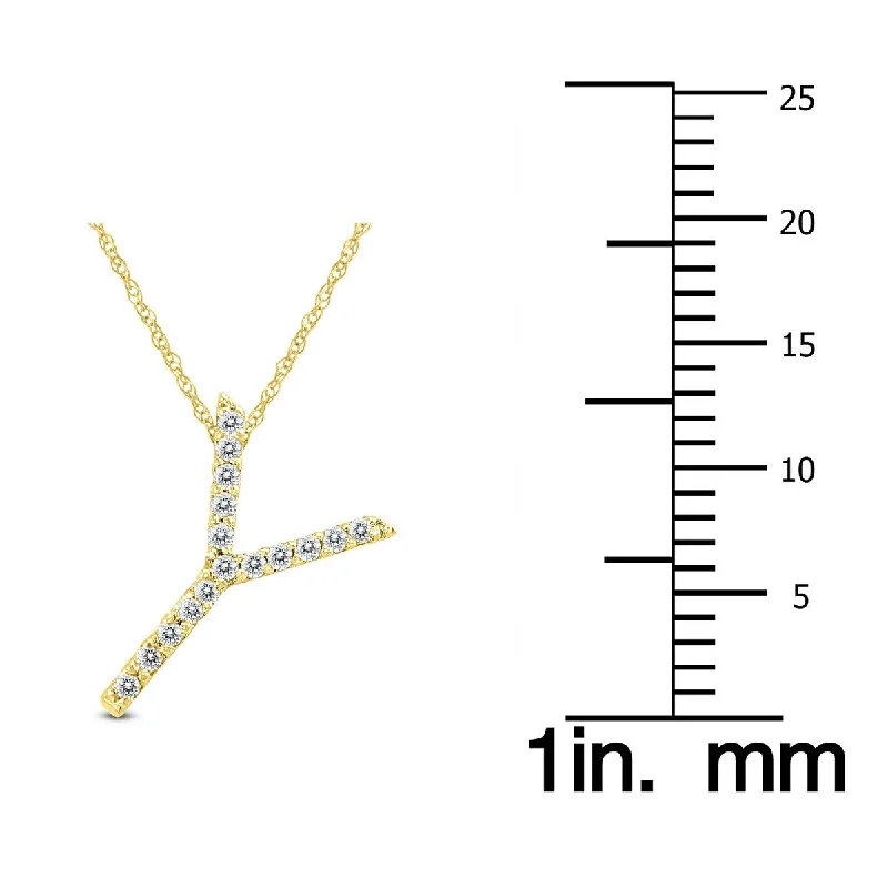 Pure crystal necklaces-Marquee 1/10 Carat TW Y Initial Diamond Pendant Necklace in 10K Yellow Gold with Adjustable Chain