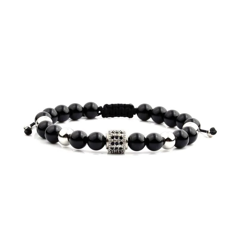 Cotton cord bangles-Crucible Men's Onyx Beaded Macramé Bracelet