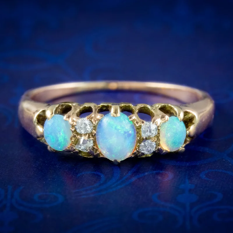 High gloss rings-Antique Victorian Opal Diamond Ring 0.45ct Opal