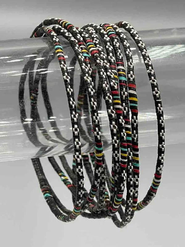 Slanted design bangles-Narrowest Finest Design Recycled Plastic Bracelet - Black & White