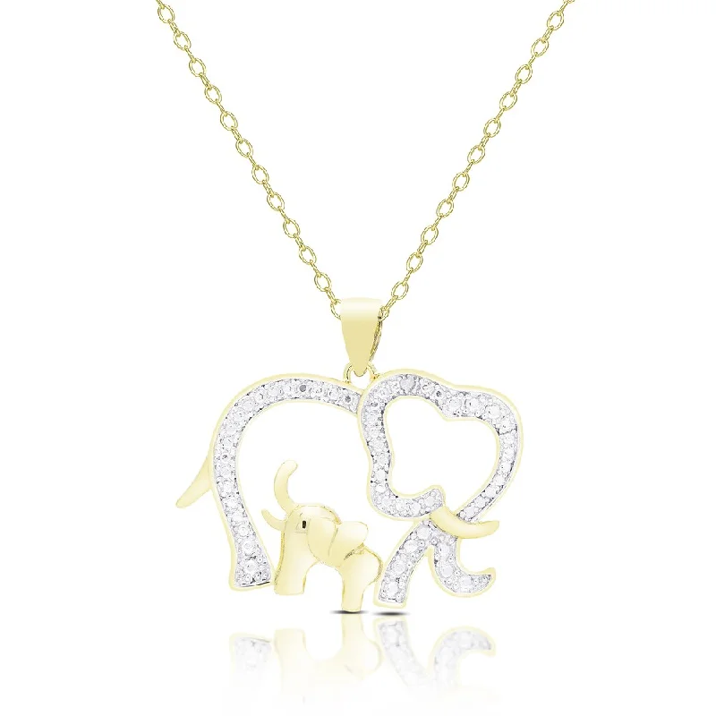 Dainty charm necklaces-Finesque Gold Overlay Diamond Accent Elephant Necklace