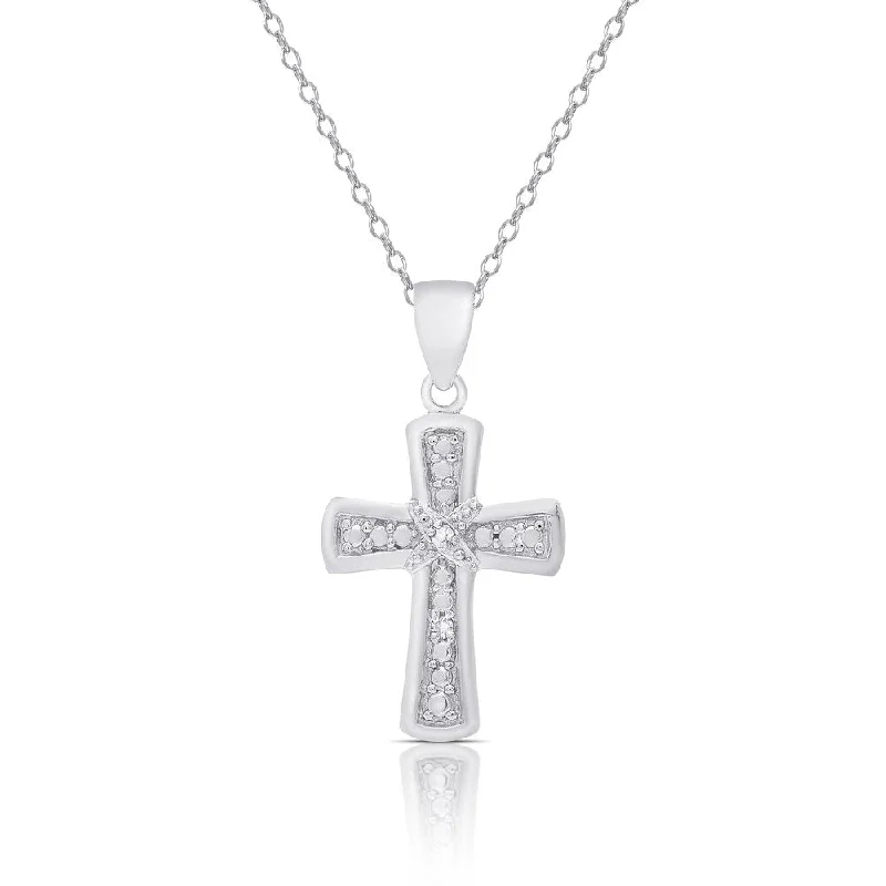 Smooth drop necklaces-Finesque Sterling Silver Diamond Accent Cross Necklace (I-J, I2-I3)