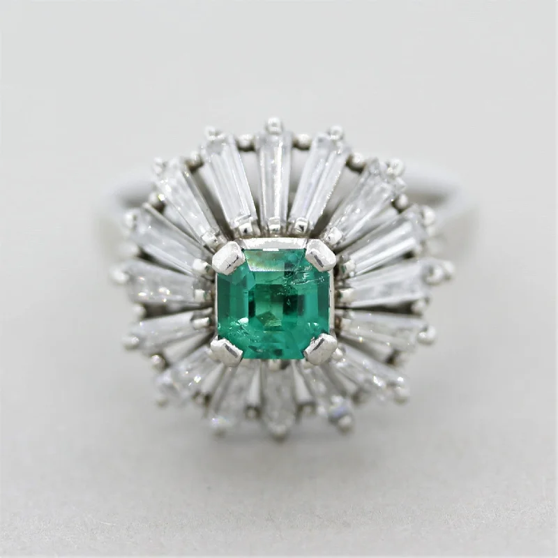 Tiny star rings-Emerald Diamond Spiral Platinum Ring