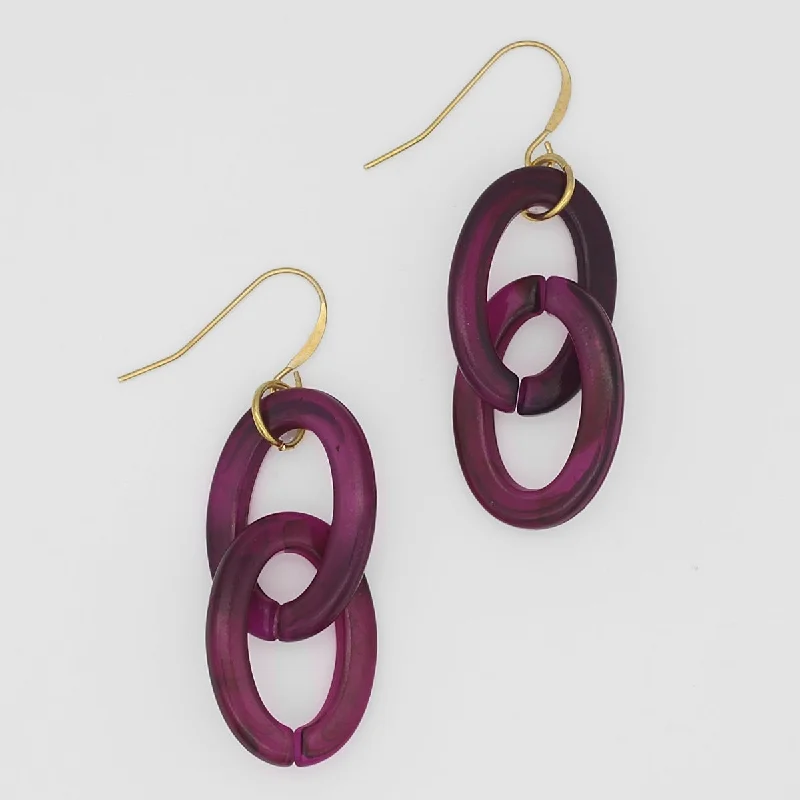 Thick bar earrings-Purple Resin Link Earring