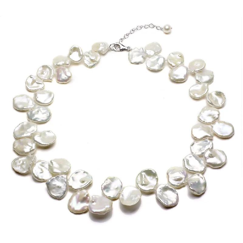 Boho bead necklaces-DaVonna Silver White FW Keshi Pearl 18-inch Necklace (14-18 mm)