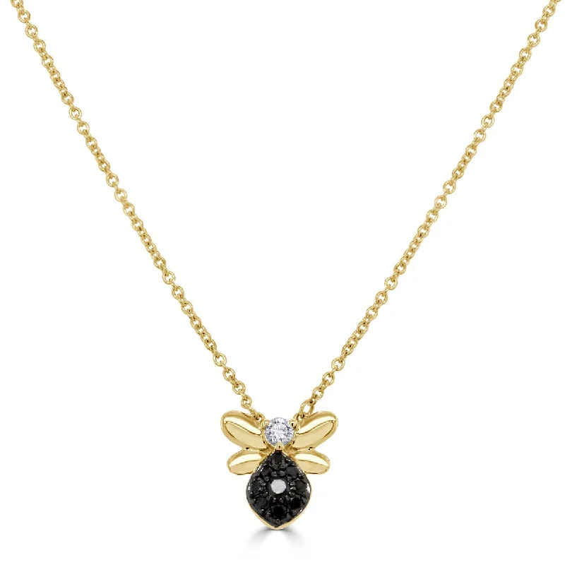 Woven cord necklaces-Joelle Diamond Bumble Bee Necklace 14K Gold 0.20ct