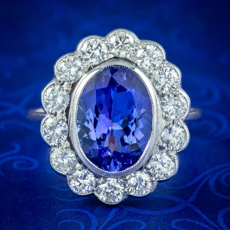 Glossy band rings-Edwardian Style Tanzanite Diamond Ring 3.50ct Tanzanite 1.40ct Diamond