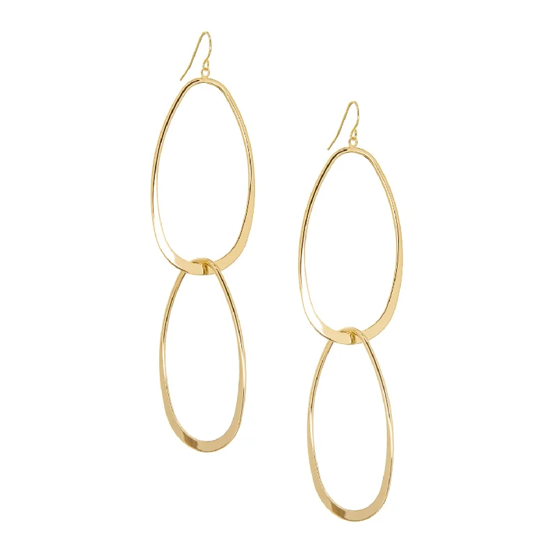 Bamboo design earrings-double oval link drop earring