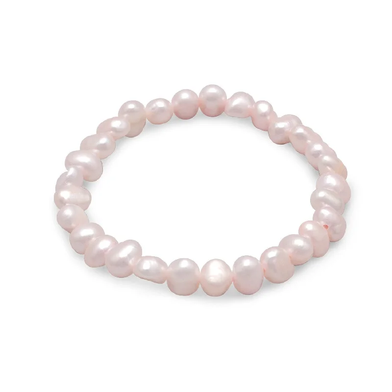 Wide chain bangles-Pink Cultured Freshwater Pearl Stretch Bracelet