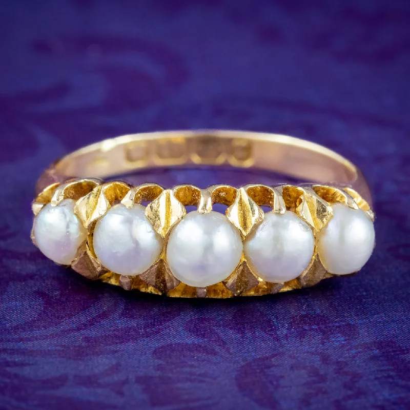 Glossy band rings-Antique Victorian Pearl Five Stone Ring Dated 1891