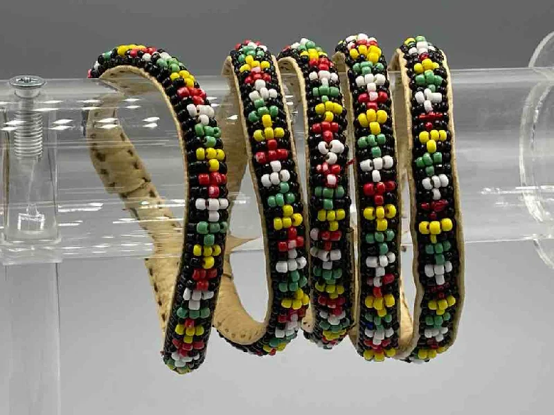 Birch grain bangles-Rasta Design Narrow Black Beaded Leather Bracelet - Mali