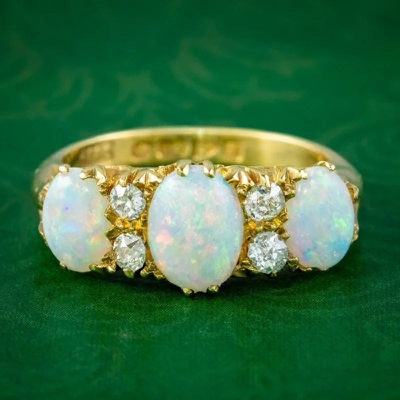 Pinch band rings-Antique Edwardian Opal Diamond Ring 2.4ct Opal Dated 1906