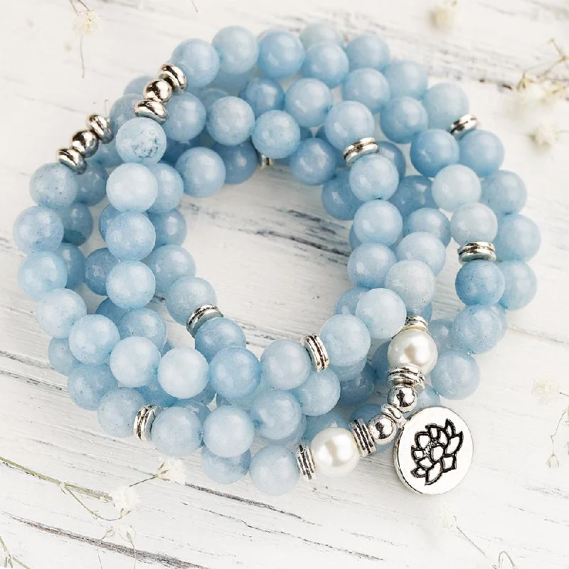 Slanted design bangles-108 Amazonite Mala Beads