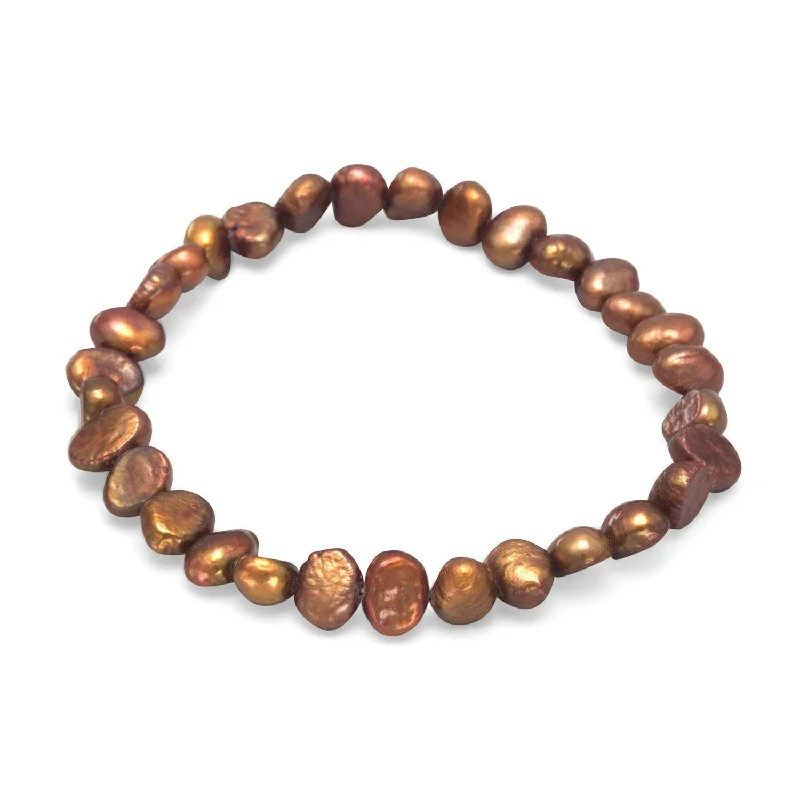 Pure link bangles-Brown Cultured Freshwater Pearl Stretch Bracelet