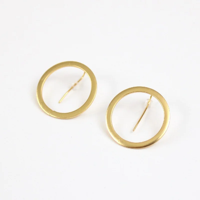 Small wing earrings-Gold Round Lea Earrings