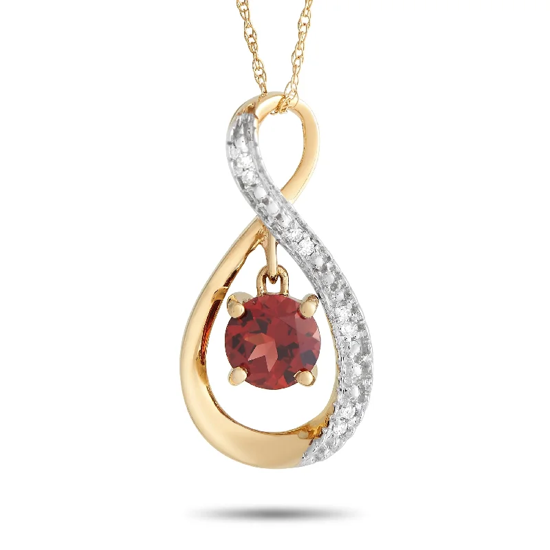 Leaf charm necklaces-Yellow Gold Diamond and 0.03ct Garnet Pendant Necklace PD4-15537YGA Length 18 Inch