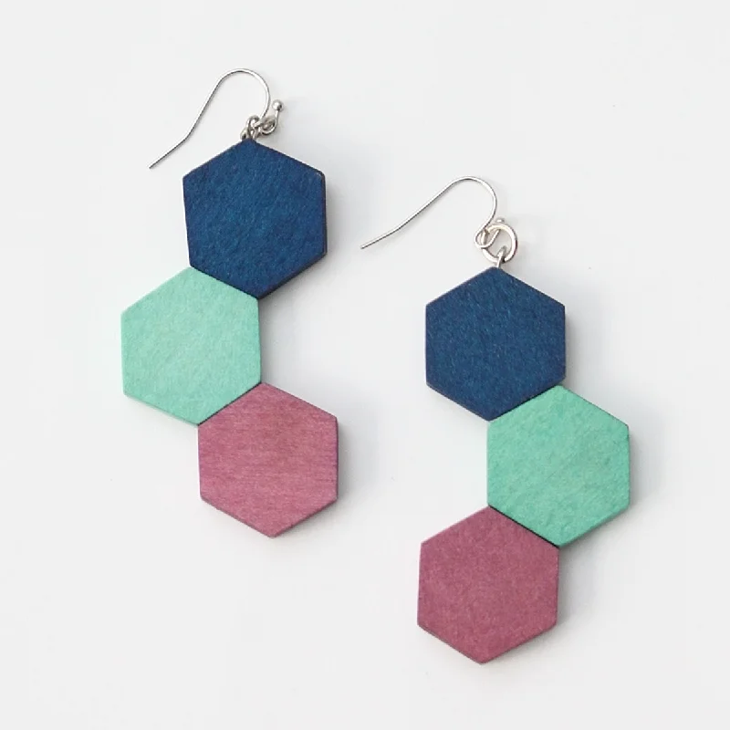 Trekker braid earrings-Multi Color Hexy Earrings