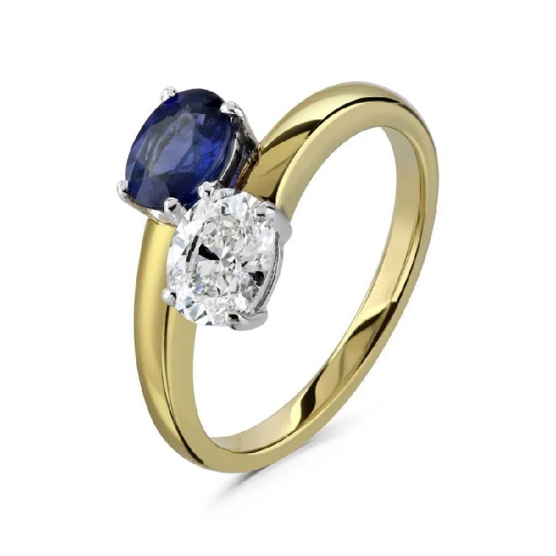 Tiered shank engagement rings-18ct Yellow Gold Oval Cut Sapphire & Diamond Crossover Ring