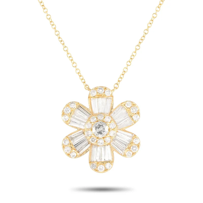 Ruby stone necklaces-Yellow Gold 0.80ct Diamond Flower Necklace NK01596-Y Length 16 Inch