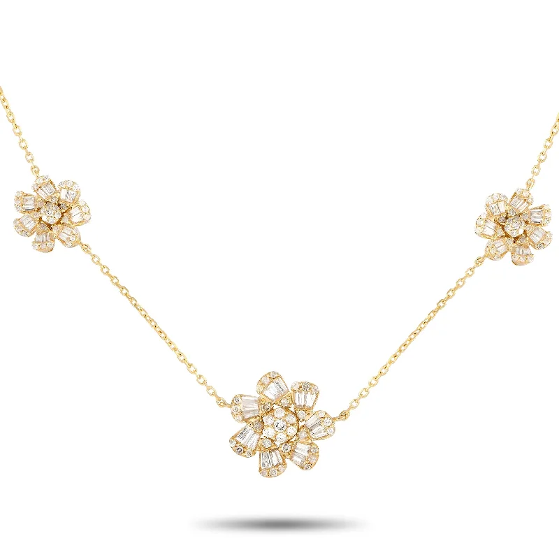 Bold art necklaces-Yellow Gold 1.20ct Diamond Three Flower Necklace NK01360 Length 16 Inch