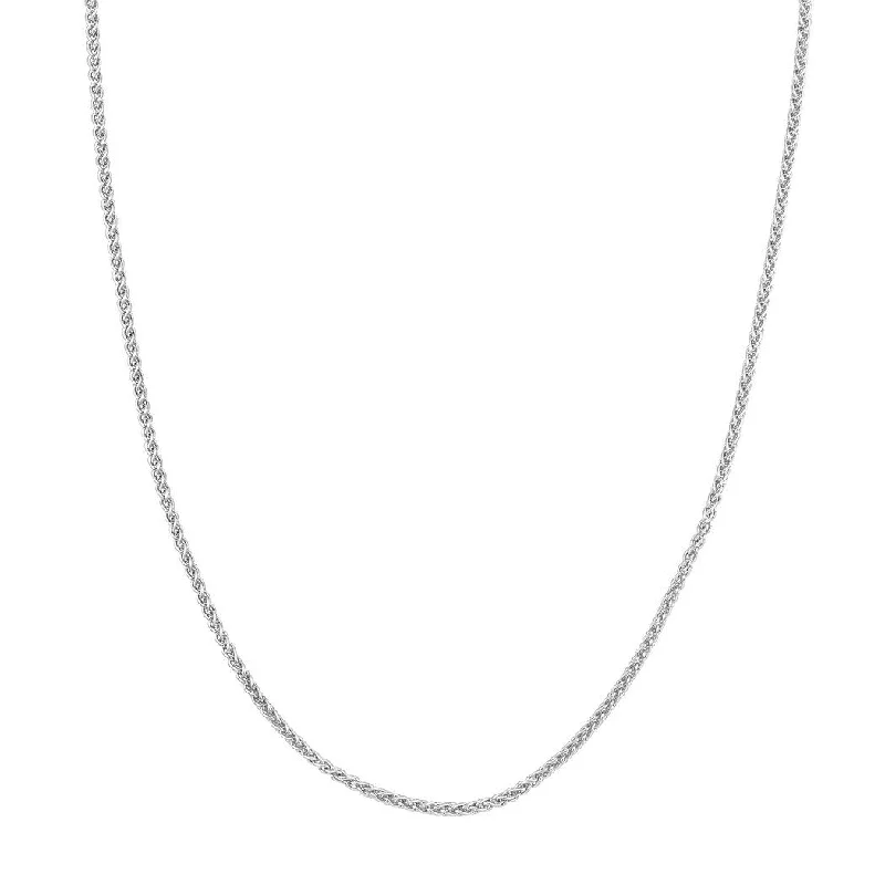 Onyx gem necklaces-Curata 925 Sterling Silver Rhodium Plated 2.25mm Round Wheat Chain Necklace (Lobster)