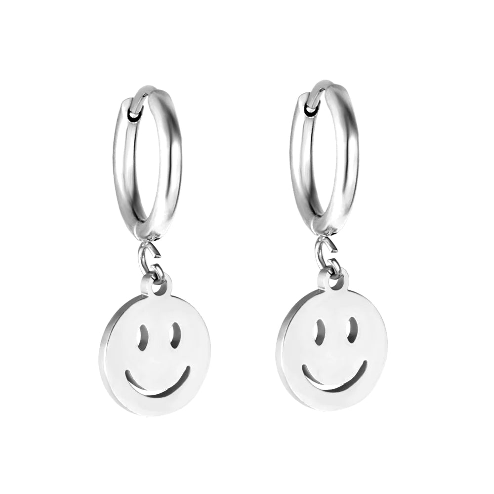 Tiny dot earrings-Hypoallergenic Silver Smiley Face Earrings