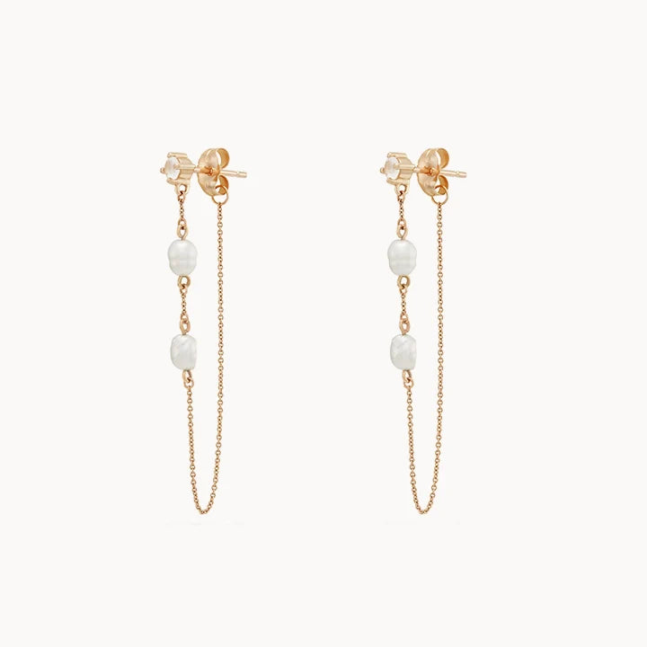 Pure crystal earrings-LUNA PERLA PEARL CHAIN EARRING