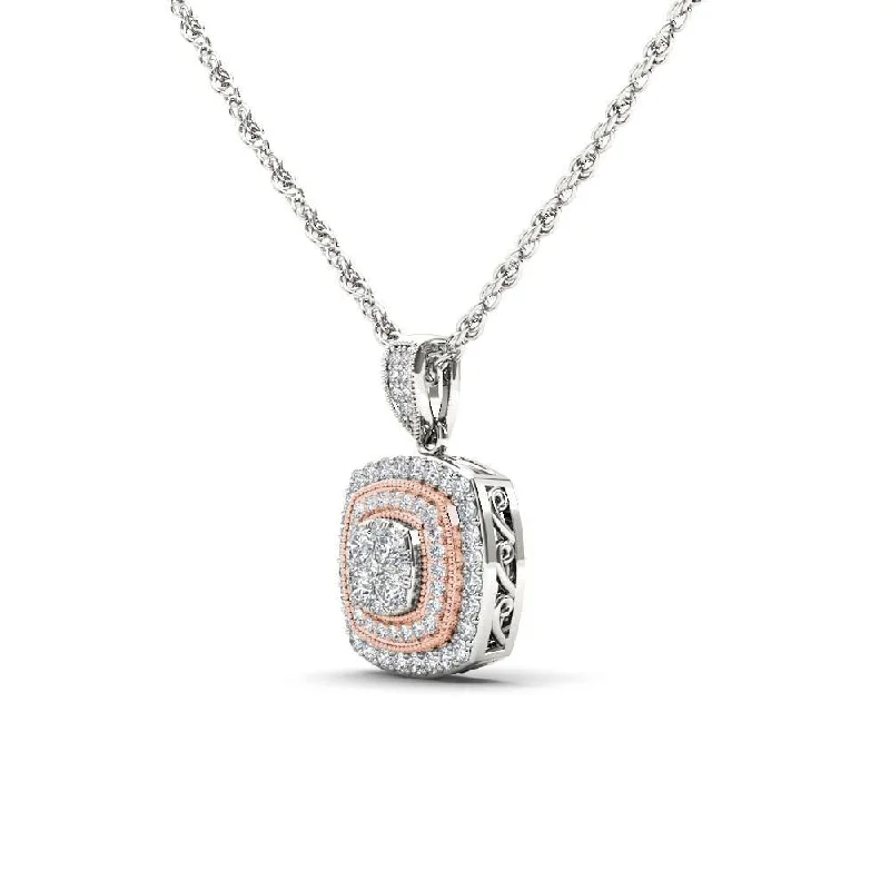 Cool wood necklaces-De Couer 14K Pink Two-Tone White Gold 1/2ct TDW Diamond Halo Necklace