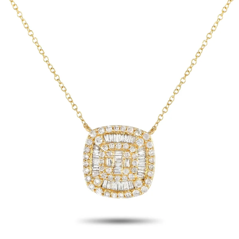 Quirky bead necklaces-Yellow Gold 0.50ct Diamond Cluster Cushion Necklace PN14750 Length 15.5 Inch