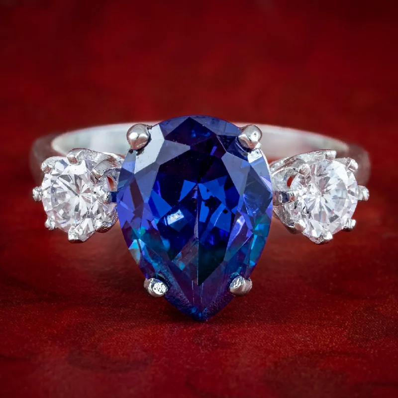 Turquoise gem rings-Edwardian Style CZ Tanzanite Trilogy Ring