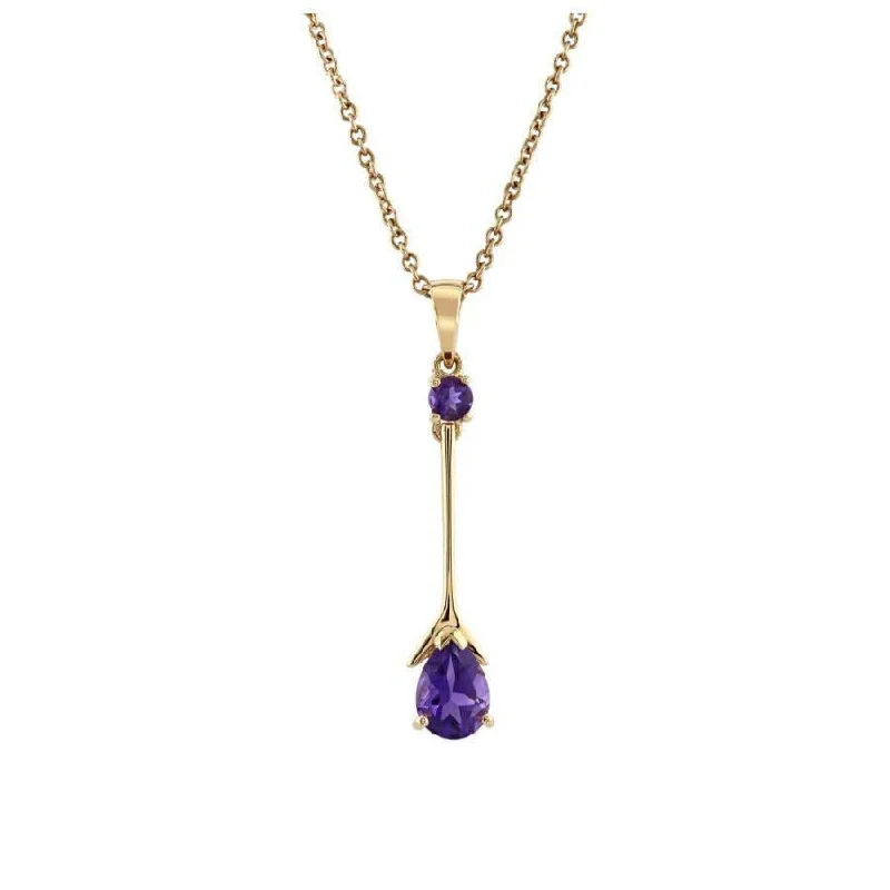 Pure modern engagement rings-18ct Rose Gold Pear Cut & Round Cut Amethyst Drop Pendant & Chain