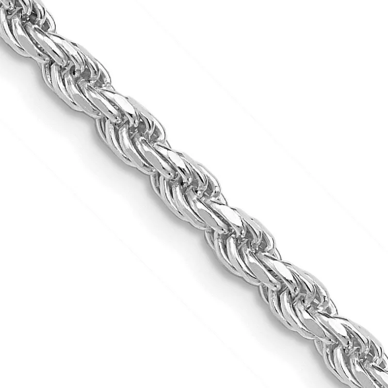 Wave motif necklaces-Curata 925 Sterling Silver Rhodium 3mm Diamond Cut Rope Chain Necklace for Men