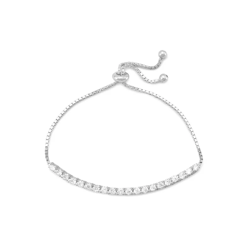 Wave motif bangles-Rhodium Plated CZ Friendship Bolo Bracelet