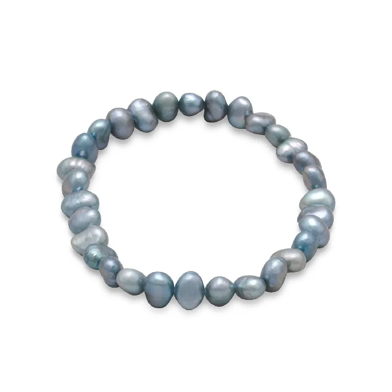 Bead trim bangles-Sage Cultured Freshwater Pearl Stretch Bracelet