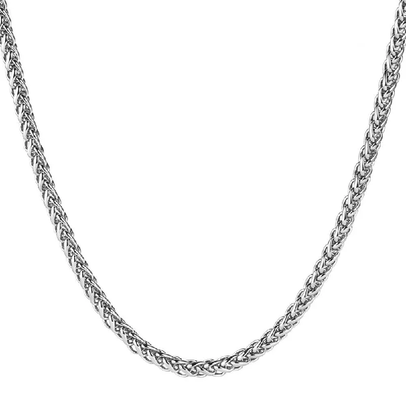 Turquoise gem necklaces-Men's Polished Stainless Steel Wheat Chain Necklace (24 Inches) - Silver