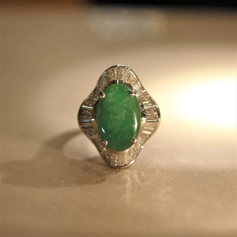 Subtle filigree rings-Jadeite Jade Diamond Platinum Ballerina Cocktail Ring