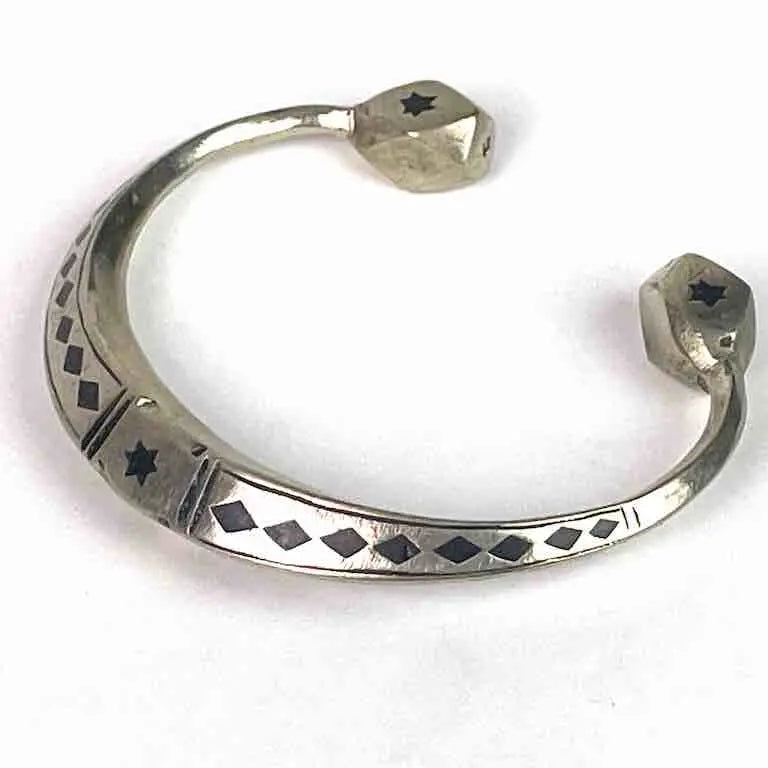 Bead charm bangles-Heavy Tuareg Coin Silver Inlaid Bracelet