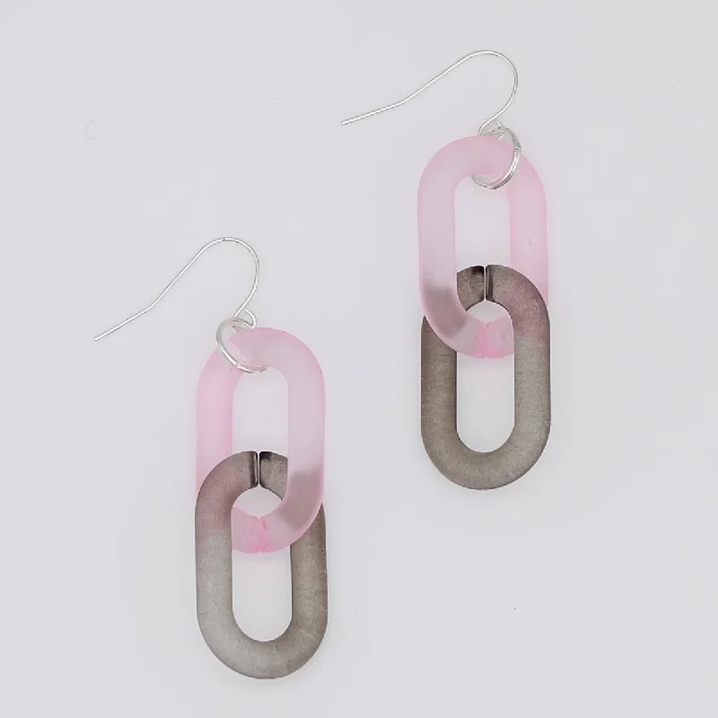 Fluid art earrings-Gray Resin Link Dangle Earring