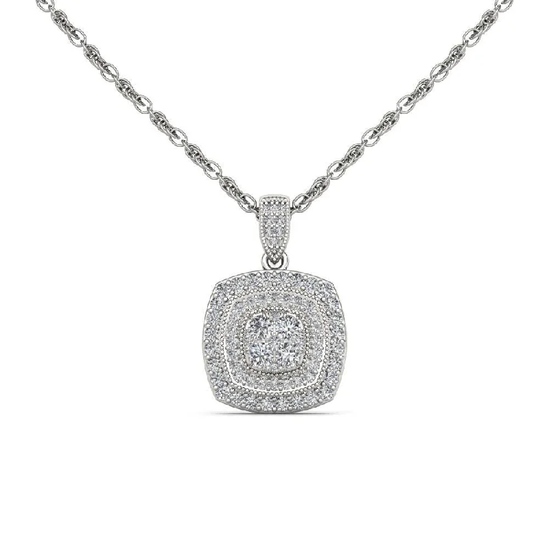 Stellar charm necklaces-De Couer 14K White Gold 1/2ct TDW Diamond Halo Necklace - White H-I