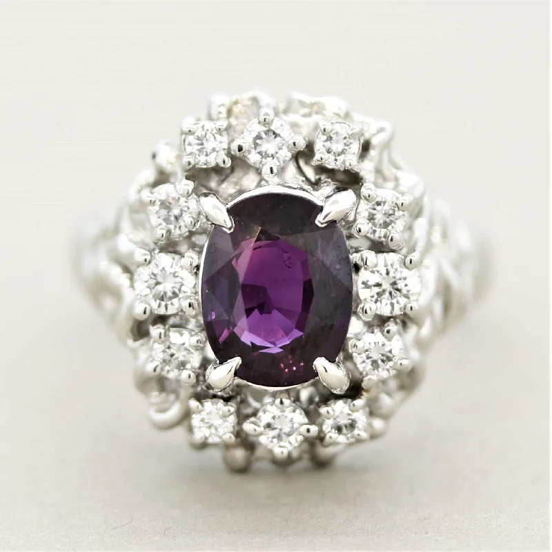 Tiny pearl rings-Purple Sapphire Diamond Platinum Ring