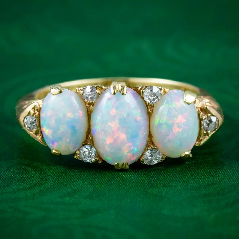 Pure modern rings-Antique Edwardian Opal Diamond Ring 2.9ct Of Opal Dated 1904