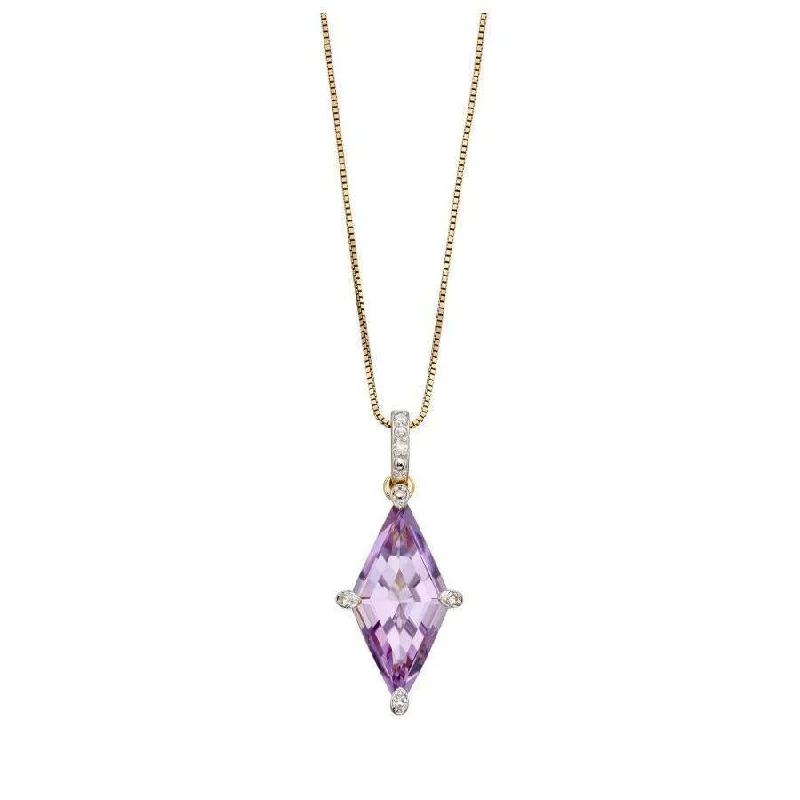 Baroque pearl engagement rings-9ct Yellow Gold Kite Shaped Amethyst & Diamond Pendant