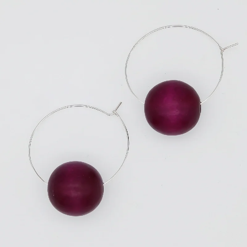 Citrine stone earrings-Purple Ball Hoop Dangle Earring