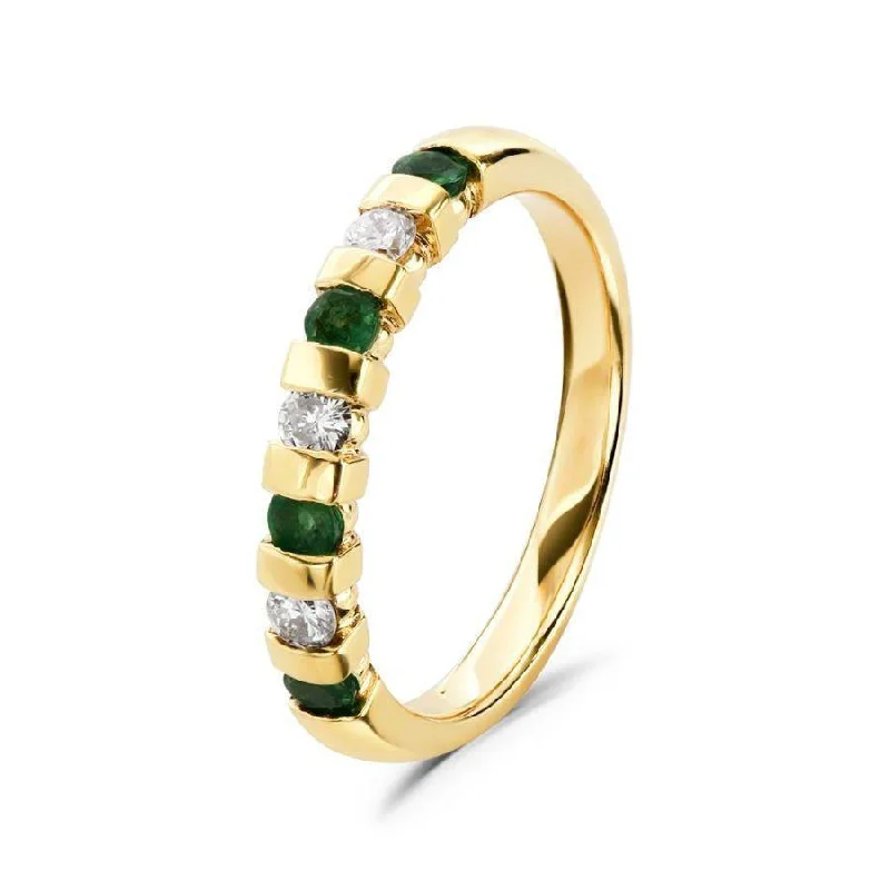 Topaz gem engagement rings-18ct Yellow Gold Emerald & Diamond Bar Set Half Eternity Ring