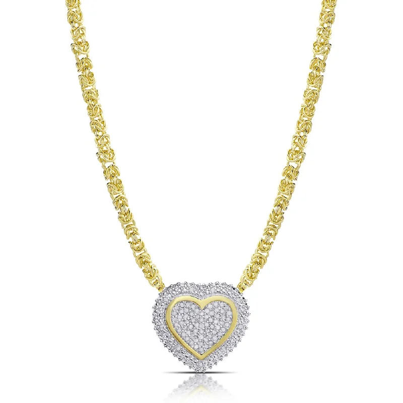 Cosmic charm necklaces-Finesque Gold over Sterling Silver 1/2ct TDW Diamond Byzantine Heart Necklace (I-J, I2-I3)