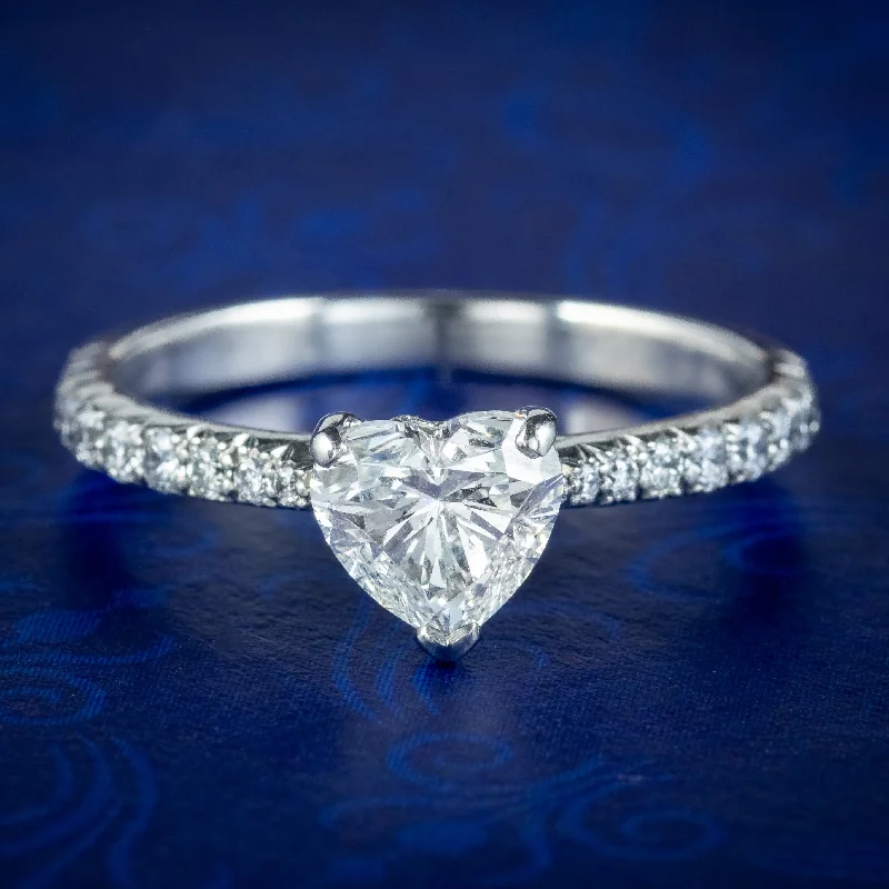 Worn lock rings-Edwardian Style Diamond Heart Ring 1ct Heart 1.4ct Total With Cert