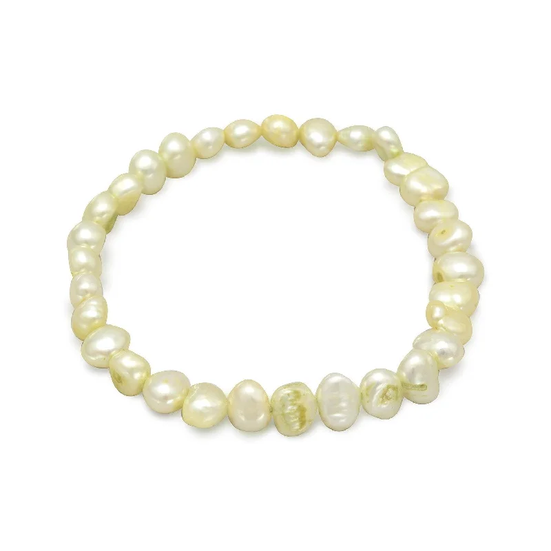 Bamboo weave bangles-Lime Green Cultured Freshwater Pearl Stretch Bracelet