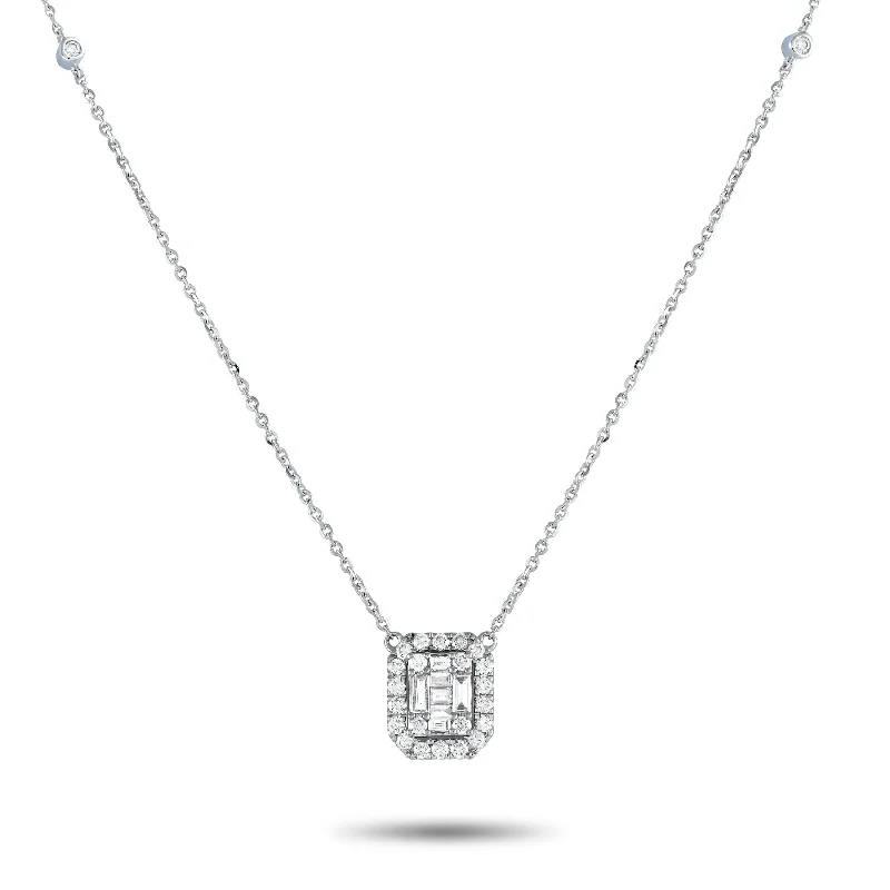 Old style necklaces-White Gold 0.85ct Diamond Cushion Halo Necklace PN15273 Length 18 Inch